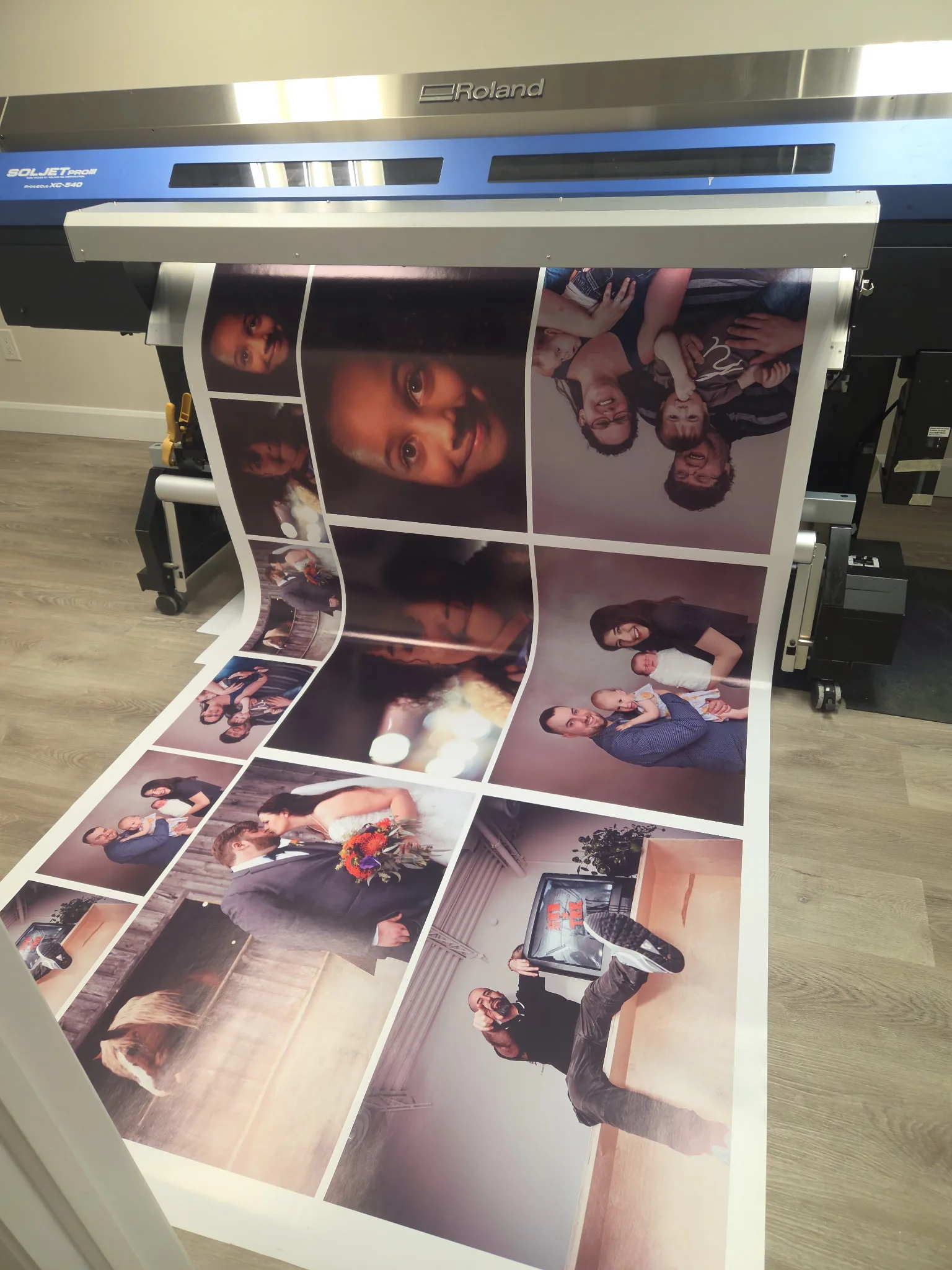 Large format print sample with colorful artwork